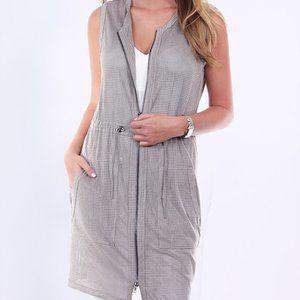 Long Grey Faux Suede Women's Vest Laser Dot Light weight zipper Front Dolce Cabo